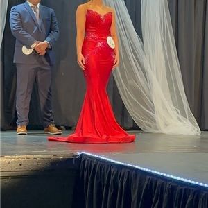 Beautiful Red Beauty Pageant or Prom Dress with Iridescent Rhinestones.